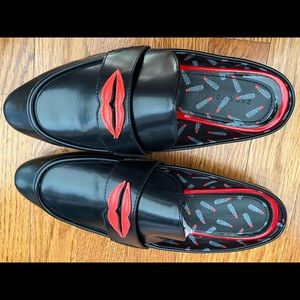 Zara shoes black mule loafers with red lips